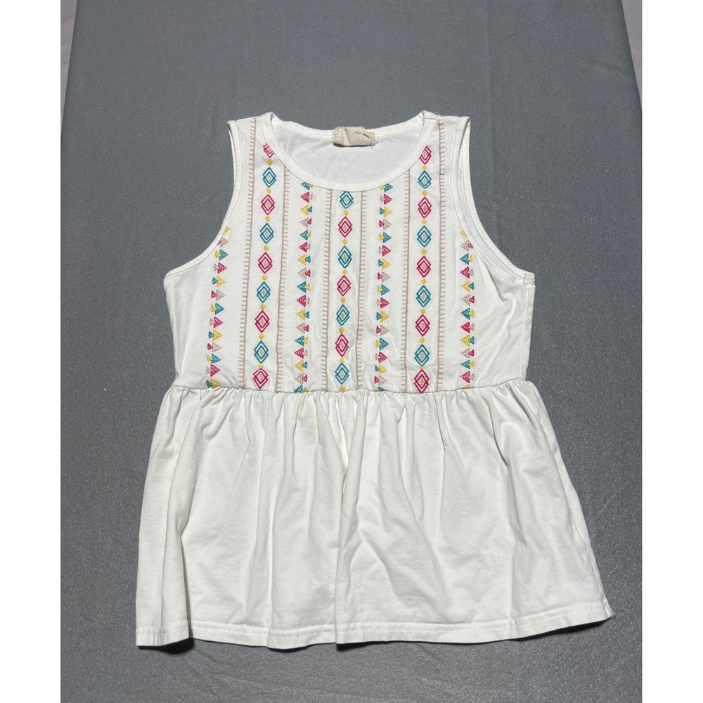 Savanna Jane White Embroidered Peplum Tank Top Small T10067 Boho Geometric